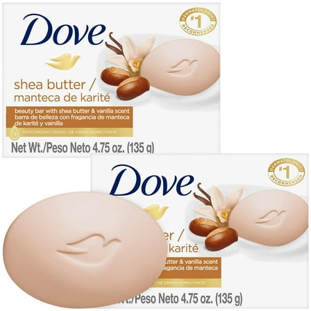 Dove Soap, Shea Butter & Vanilla, 2-Pack – Pampering Beauty Bar, 3-in-1 Face, Body, and Hand Soap Bar, 4.75 Oz Ea