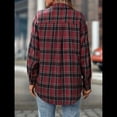 thumbnail image 4 of Camisa Abotonada para Mujer, Camisa A Cuadros, Larga, Solapa, Informal, para Negocios, Trabajo Rojo Vino XL, 4 of 10