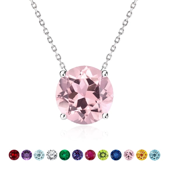 JeenMata 2 Carat Pink Tourmaline - October Birthstone Solitaire Pendant Necklace in 18K White Gold Plated, Female, Adult