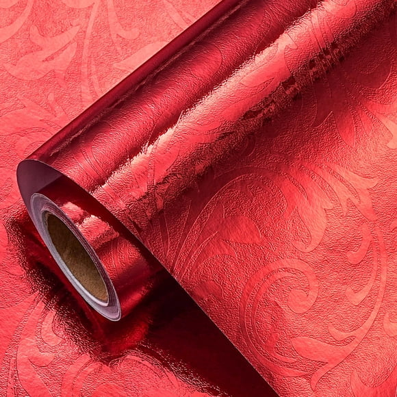 Papel para envolver regalos LeZakaa, 43 cm x 10 m, lámina floral roja