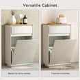 thumbnail image 4 of Tilt Out Trash Can Cabinet, 10 Gallon Laundry Sorter Cabinet Wooden Recycling Cabinets with Drawer Pet Proof Garbage Can Holder for Kitchen Bathroom, Ivory & Natural Oak, 4 of 7