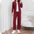 thumbnail image 2 of Aihuaihua Lounge Sets For Women 2025 Zip up Collared Sweatshirt and Wide Leg Sweatpant 2 Piece Outfits Ribbed Sweatsuit Tracksuit Red, 2 of 4