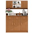 thumbnail image 3 of Thehsnt Kitchen Pantry Storage Cabinet, Freestanding Hutch Cabinet with Buffet Cupboard, Utility Pantry with Microwave Stand, Household Wall Tall Sideboard with 3 Drawers, 5 Doors and Open Shelves, 3 of 9