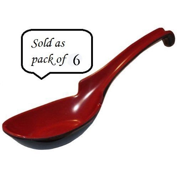 M.V. Trading HS625BR Cuillère à Soupe Style Louche en Mélamine Asiatique/chinoise, Rouge et Noir, Ensemble de 6