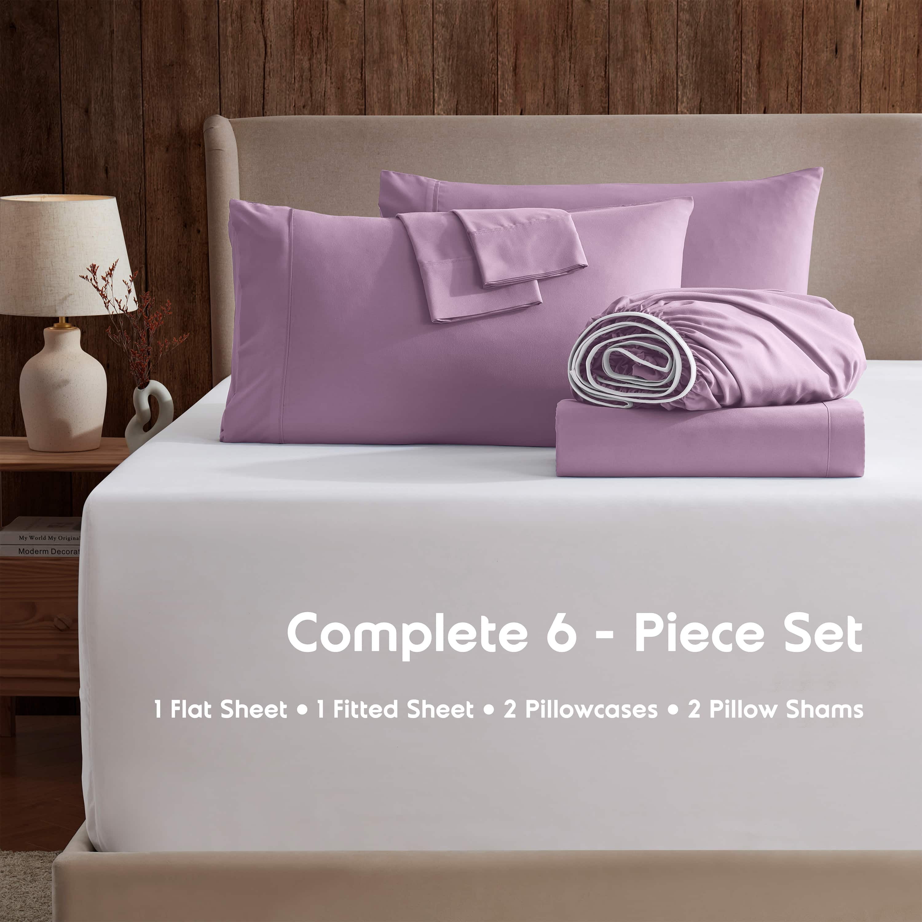 LammaLoe Extra Deep Pocket Full Size Sheets set, Fits 18"-24" Mattress, 6 Piece Soft Microfiber Bed Sheet Sets, Lavender Dream