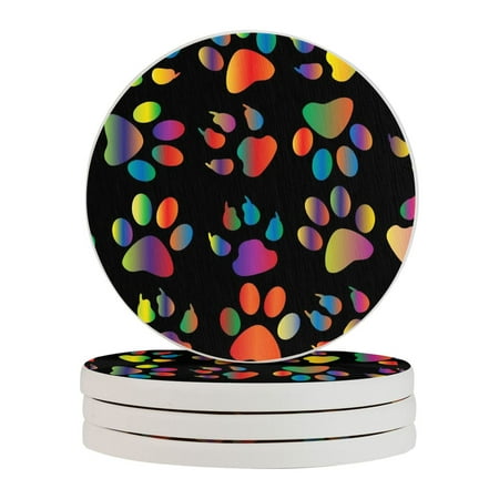 

Circular Drink Coasters Set Golden Glitter Dog Paw Print Gold Black Beautiful Home Decor Diatomite Heat-Resistant Diatomite Protect Table Countertop