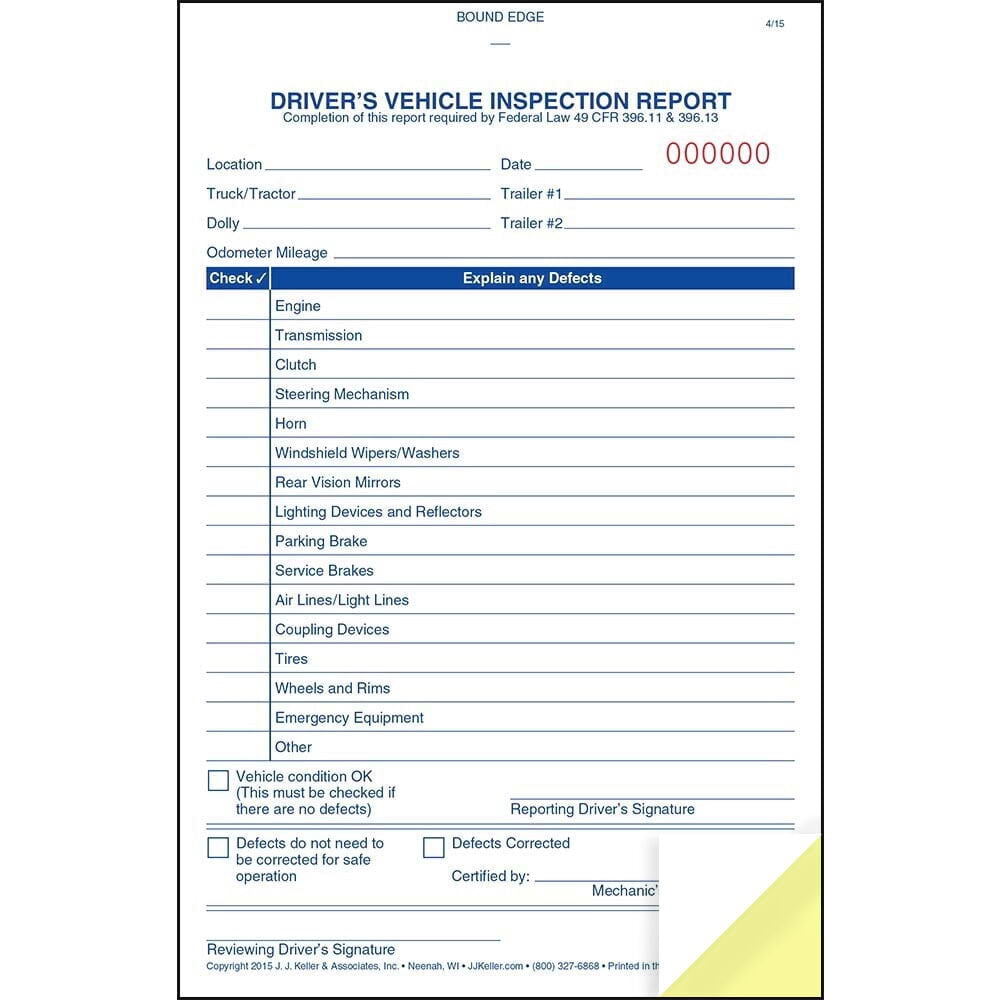 Simplified Driver Vehicle Inspection Report 25-pk. - Book Format, 2-Ply Carbonless, 5.5"x8.125", 31 Sets of Forms Per DVIR Book