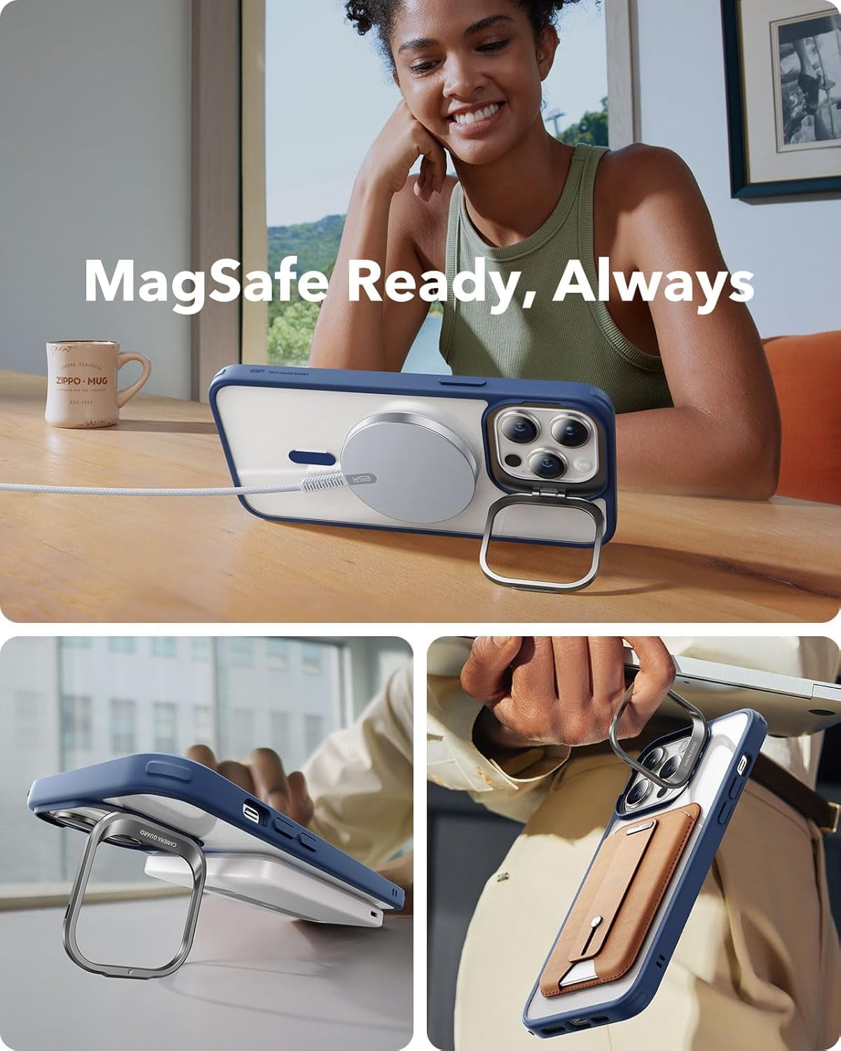 MHAWBL-for iPhone 14 Pro Max Case, Compatible with MagSafe, Built-in Camera Ring Stand, Military-Grade Protection, Magnetic Phone Case for iPhone 14 Pro Max, Classic Kickstand Case (HaloLock), Clear