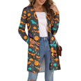 thumbnail image 2 of WTOBBY Women's Mid-Length Halloween Print Cardigan Jacket Casual Comfortable Open Front Long Sleeve Cover Up With Pockets Fall Fashion Outerwear,Army Green L, 2 of 8
