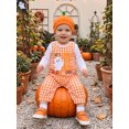 thumbnail image 6 of RUINIXCW Newborn Baby Boy My First Halloween Outfit Infant Boy Fall Winter Clothes Long Sleeve Romper Plaid Overalls Pants Pumpkin Hat 3 Piece Set, 6 of 10