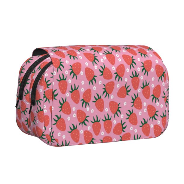 Disketp Strawberry Estuche de Lápices de Doble Capa con Tapa Abatible y Cremallera, Organizador Escolar para Adolescentes y Adultos