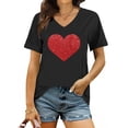 thumbnail image 3 of Womens Valentines Day Tee Heart Shaped Printed Top V Neck T Shirt, 3 of 6