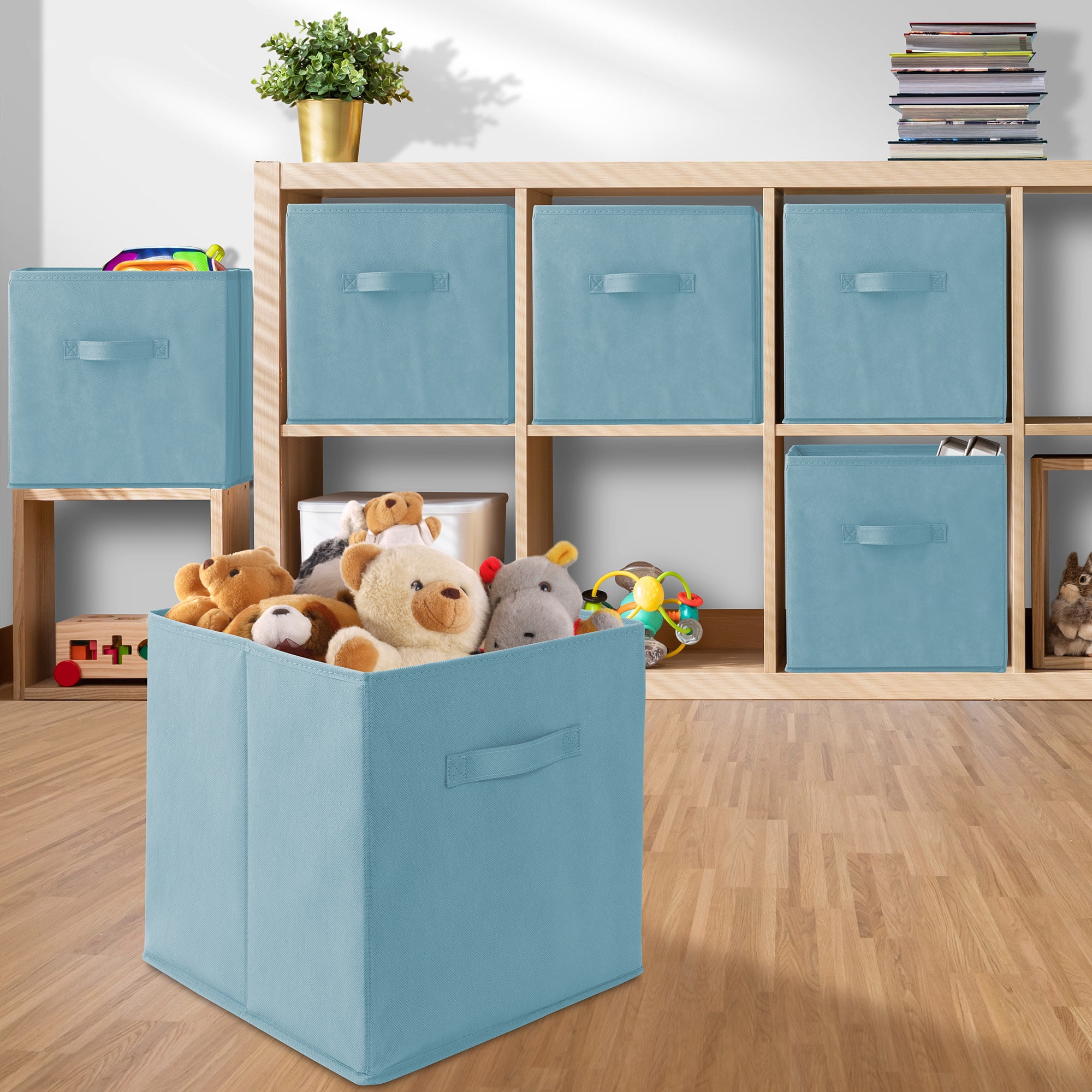 Casafield Set of 6 Fabric Storage Cube Bins, Baby Blue - 13" Collapsible Foldable Cloth Baskets for Shelves and Cubby Organizers
