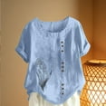 thumbnail image 5 of Fengqque Womens Oversized Summer Printing T Shirts Plus Size Tops Short Sleeve Round Neck Button Loose Women's Top Light Blue-A M(M), 5 of 5