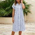 thumbnail image 5 of vigerkar Women's Linen Striped Shirt Dress Short Sleeve Button Down Notched V Neck Summer Beach Tunic Midi Dress (Light Blue, 3XL), 5 of 6