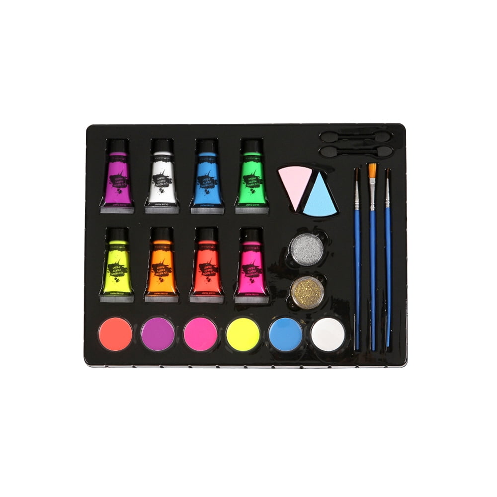Ganbaro Based face & Body Painting kit,UV Neon Face Paint,Glow In The Dark  Face Paint,12 Colors Professional Face Painting Makeup Kit,Non-Toxic  Washable Painting with 2 Painting Brushes price in Dubai, UAE