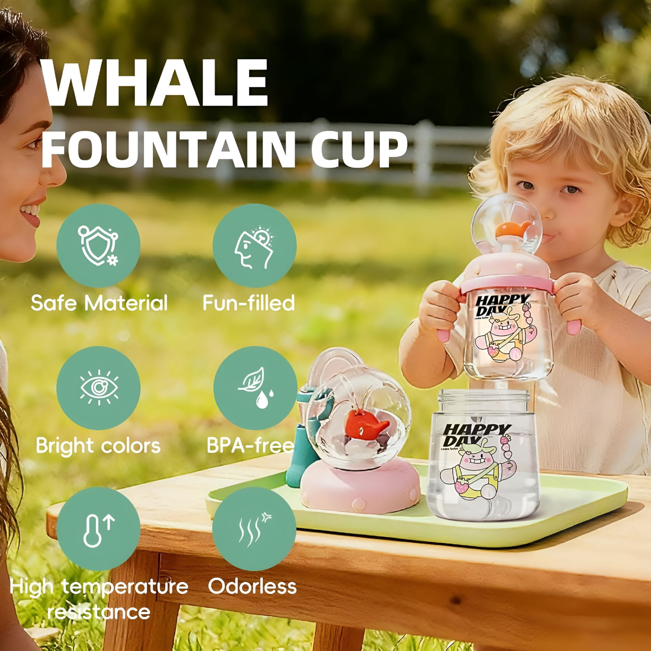 ACDANC 2026 New Fountain Cup for Kids Toddlers: 10Oz/300Ml Spill Proof Toddler Sippy,Straw Cup with Handle&Strap,Bpa-Free Sippy Cups for Toddlers 1-3,Kids Water Bottle(Green)