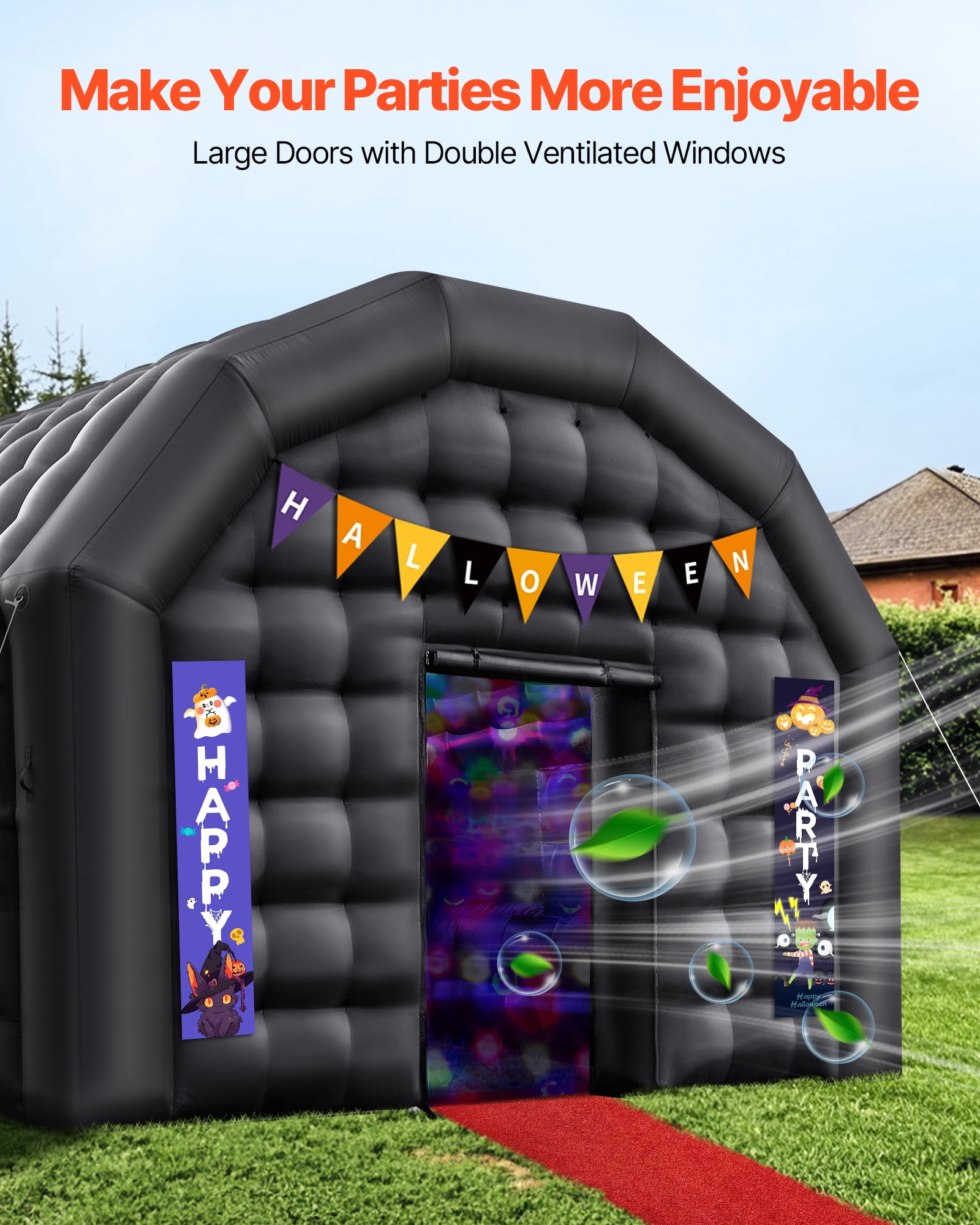 VEVOR Inflatable Nightclub, 16.4 x 13.1 x 12.5 ft Inflatable Party Tent with 680W Blower & Sandbag, Ventilated Blow up Night Club with 2 Windows, Air Cube House for Event Birthday Wedding Party