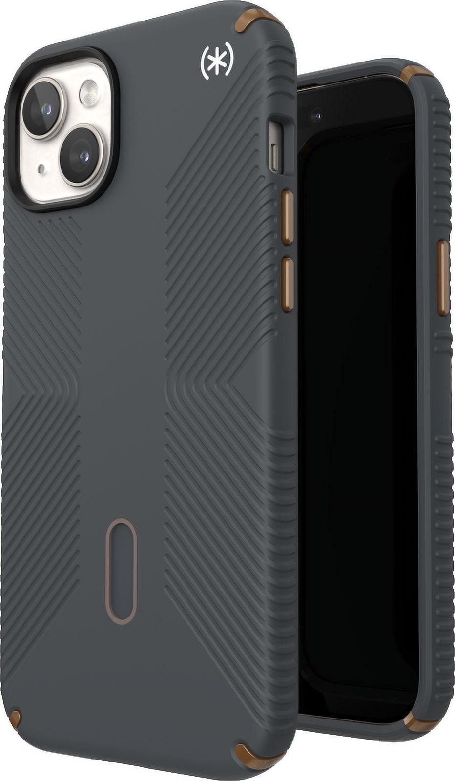Speck iPhone 15 Plus Case-Presidio2 Grip-ClickLock-MagSafe-6.7 Inch Phone Case-Charcoal Grey/Cool Bronze/White