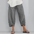 thumbnail image 2 of Women' S Culottes Linen Blend Wide Leg Pants Elastic Waist Casual Palazzo Trousers With Pockets Capris, 2 of 6
