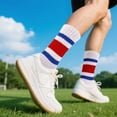 thumbnail image 5 of Deago 3 Pairs Fun Novelty Striped Retro Crew Socks for Women Men Sporty Running Calf Casual Cotton Athletic Socks (Blue Red), 5 of 8