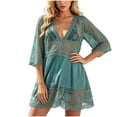 thumbnail image 3 of Hesxuno Women Swimsuit Cover Ups 3/4 Sleeve Swim Dress Lace Bathing Suit Cover Up Beach Boho Vacation Restro Beachwear Green Free Size, 3 of 7
