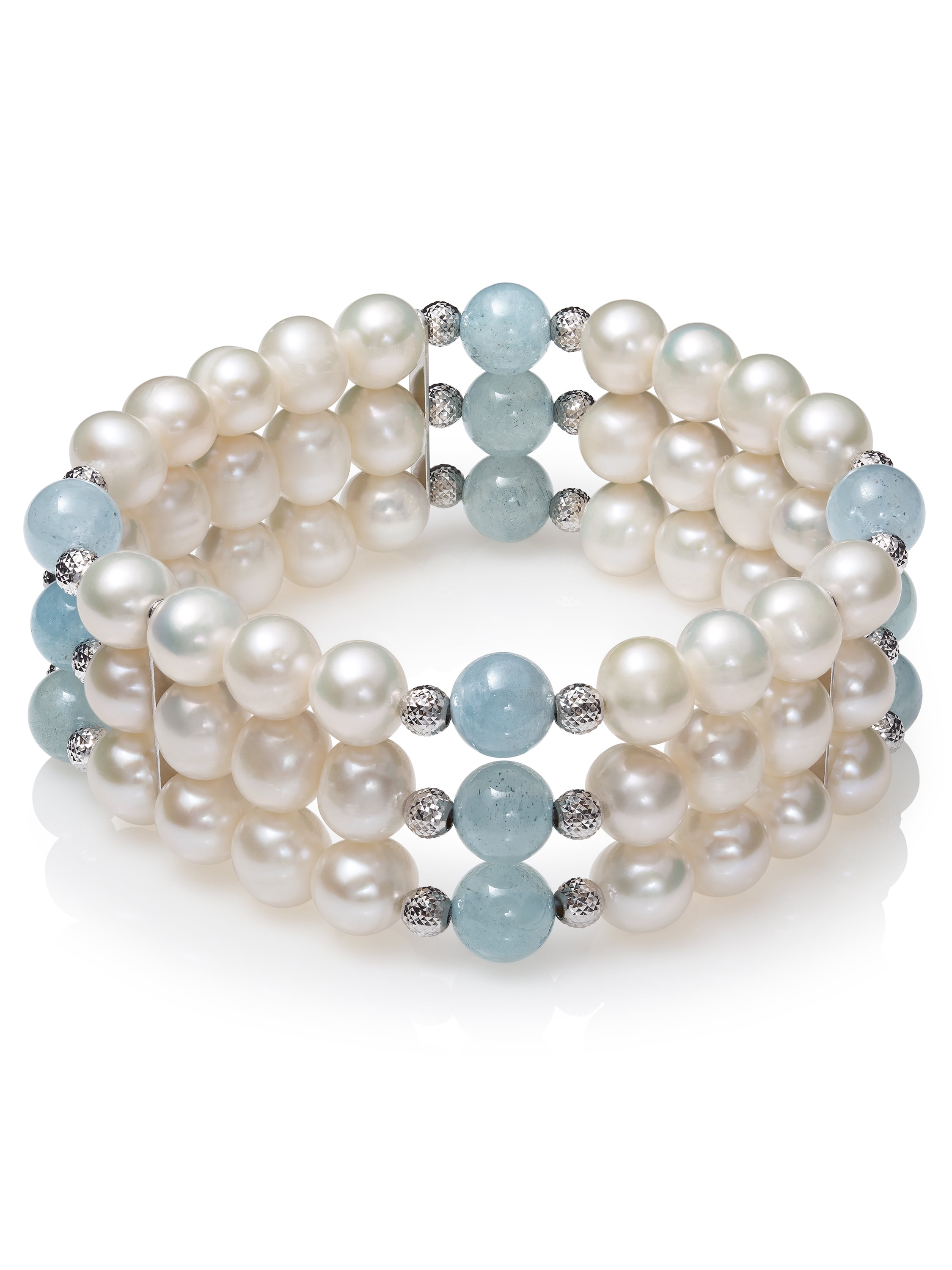 Genuine White Pearl 6-7MM Beautiful 3 Rows White Pearl Bracelet 7.5"