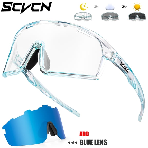 SCVCN Photochromic Cycling Glasses Sport Sunglasses Clear Men Women 2 Interchangeable Lenses UV400 Protection MTB BMX