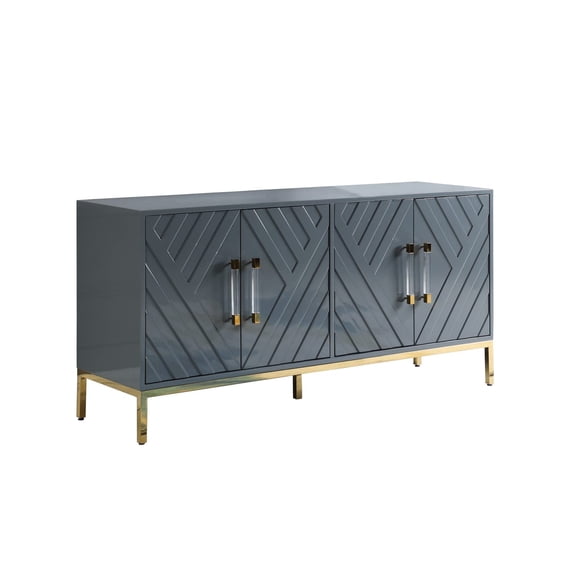 Pemberly Row 64" Transitional Wood Sideboard in Gray/Gold Plated