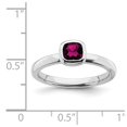 thumbnail image 5 of White Sterling Silver Ring Band Stackable Rhodolite Garnet Cushion Red, 5 of 5