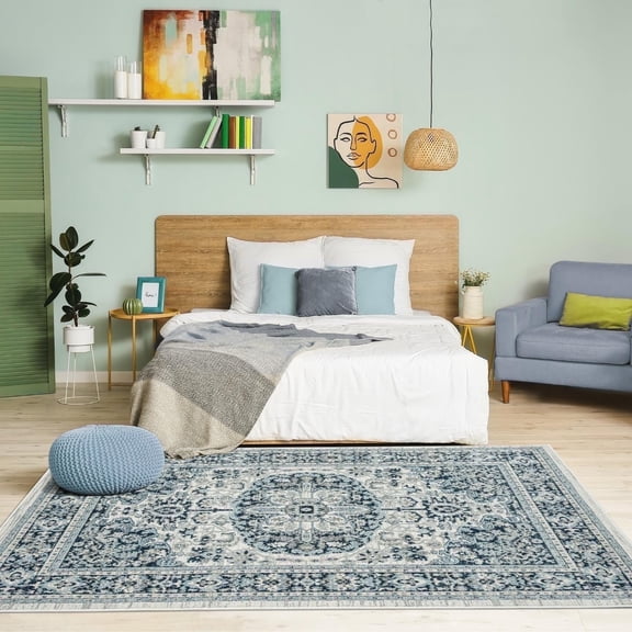 Luxe Weavers Olimpia Collection 5943 Blue 5x7 Oriental Floral Area Rug