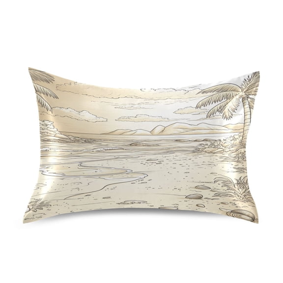 Beach and Palm Trees Satin Pillowcase 20''x26'' Double-Sided Print Soft Wrinkle Resistant