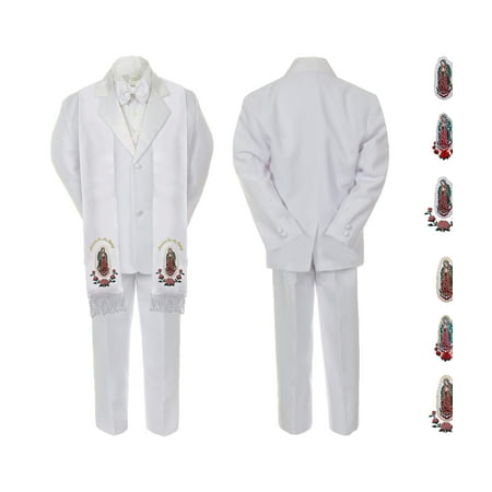

New Born Baby Boy Communion Formal White Suit Silver Virgin Mary on Stole Sm-20