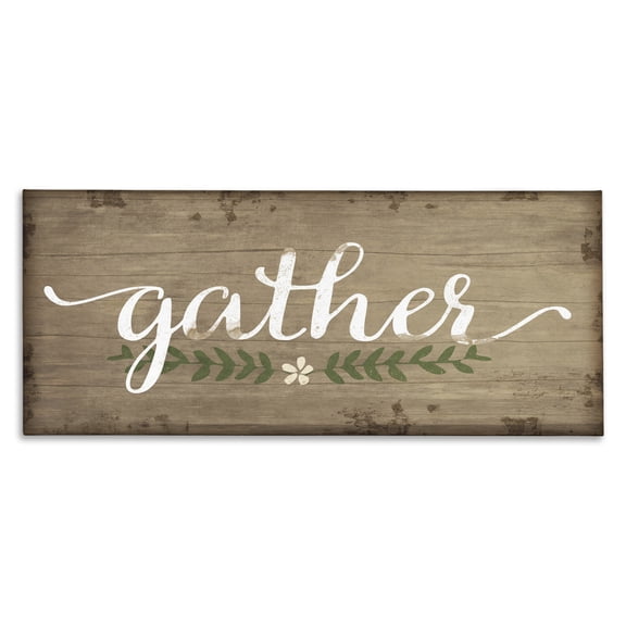 Stupell Industries Rustic Lodge Gather Wood Textured Family Word Design Canvas Art, 40 x 17, by Jennifer Pugh