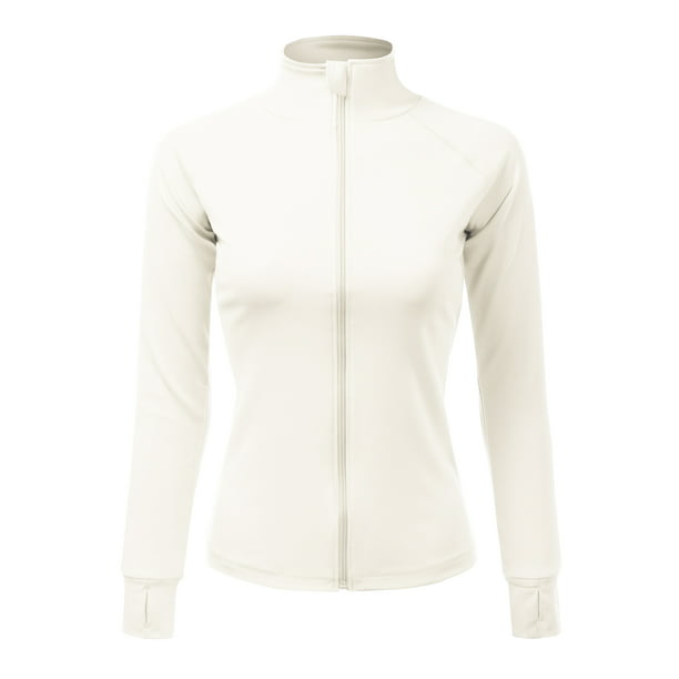 Doublju Womens Hand Warmer Long Sleeve Full Zip Up Simple Jacket With ...