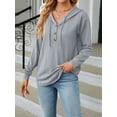 thumbnail image 2 of KelaJuan Women Button Hoodies Casual Solid Color Long Sleeve Hooded Sweatshirt Autumn Loose Fit Pullover Tops, 2 of 6