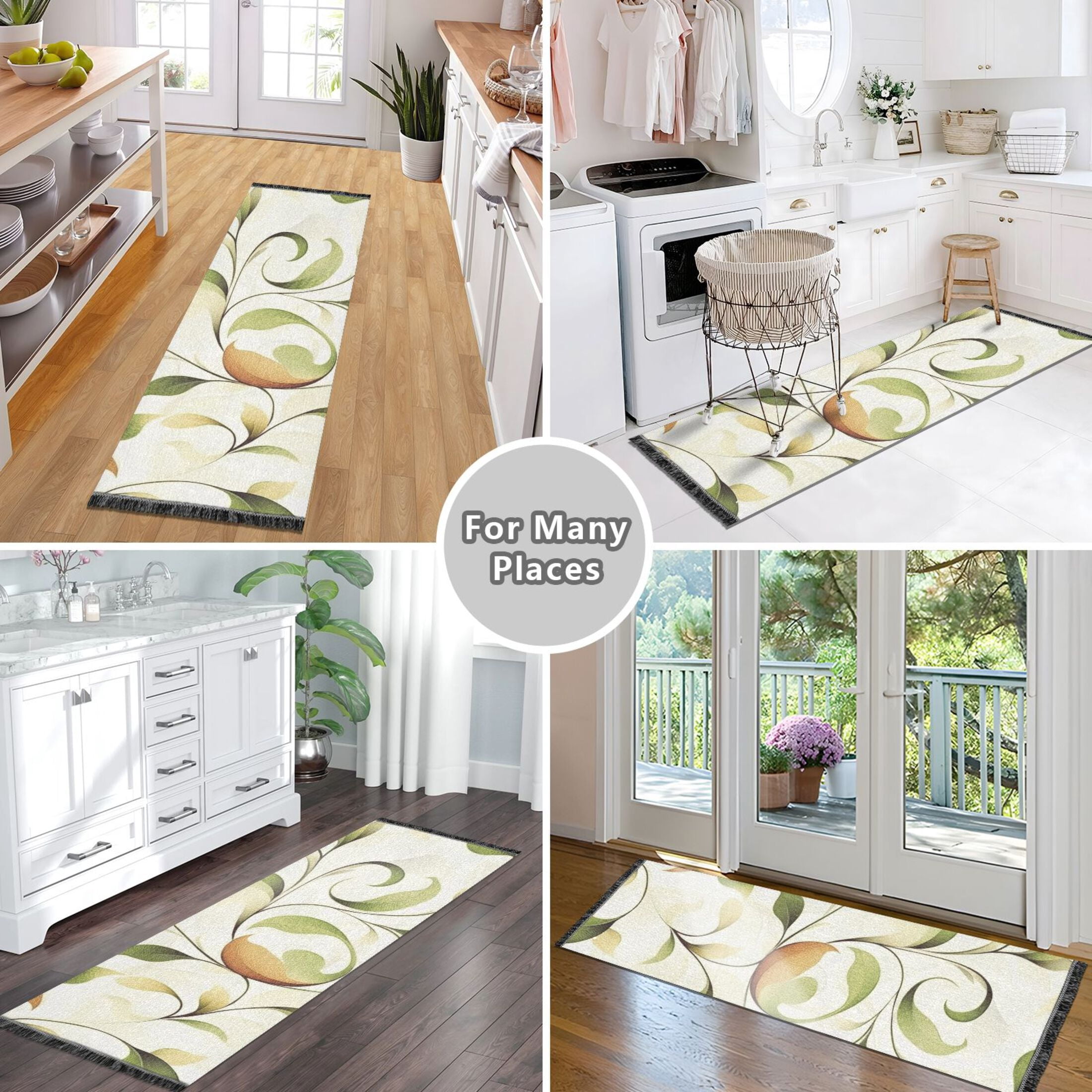 Simple Leaf Lines Bedroom Runner Rug 2'x 6' Non Slip Carpet Indoor Home Area Rug Living Room