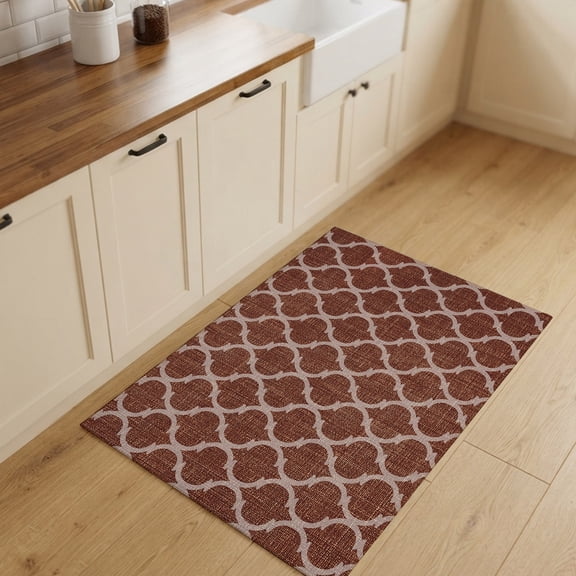 2x3ft Rectangle Rug,Moroccan Brown Geometric Washable Area Rugs Non-Slip Accent Rug Abstract Mid Century Pattern Soft Circle Carpet for Living Room Bedroom Home Office Decor