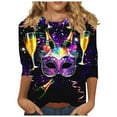 thumbnail image 3 of QATAINLAV Sales Today Mardi Gras Shirts for Women Carnival Party Tunic Blouses 3/4 Sleeve 3D Print Casual Fashion Shirts Tops Multicolor XL, 3 of 6