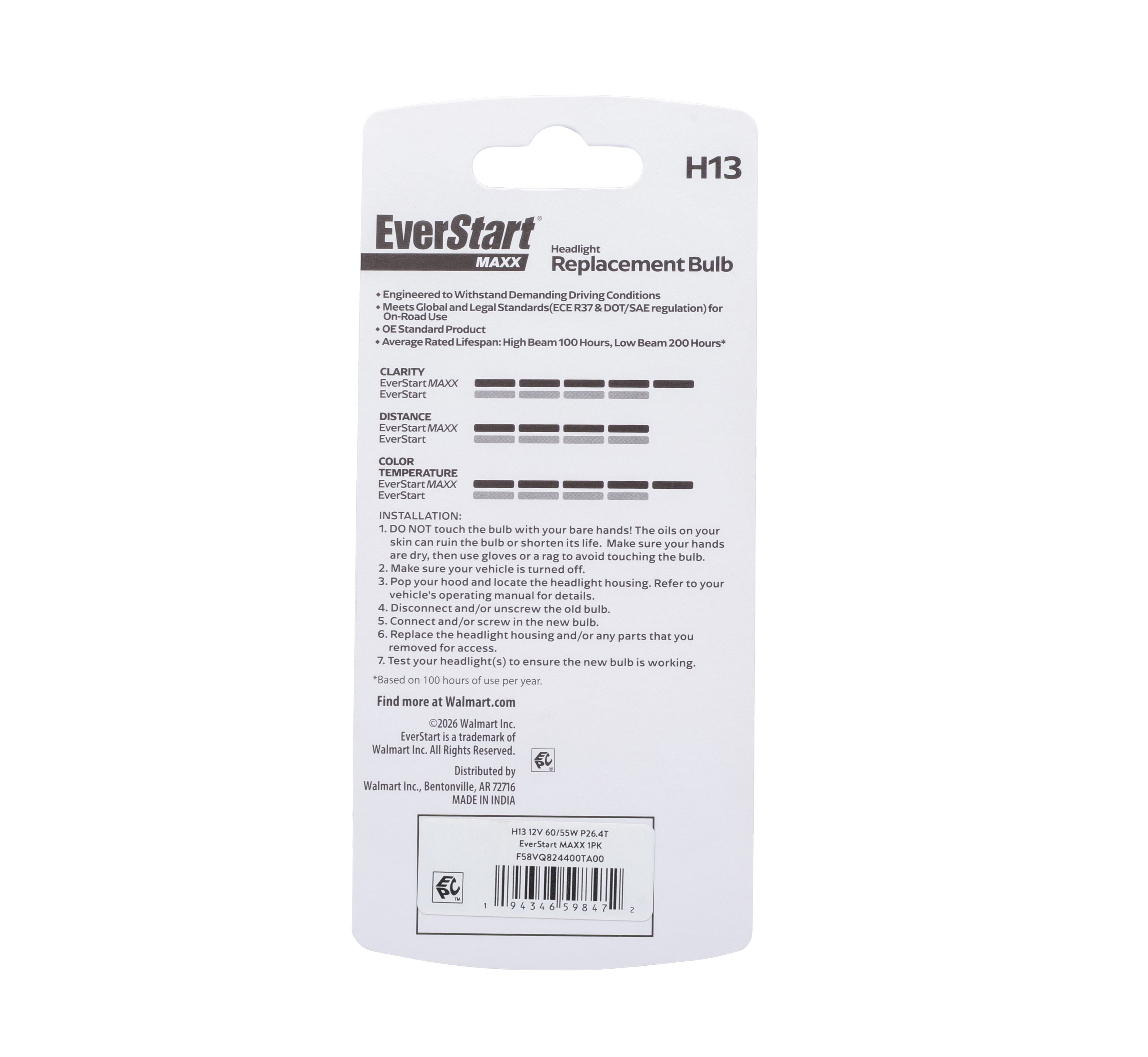 EverStart Maxx H13 Halogen Headlight Bulb, 1 Pack, Compatible with Multiple Cars