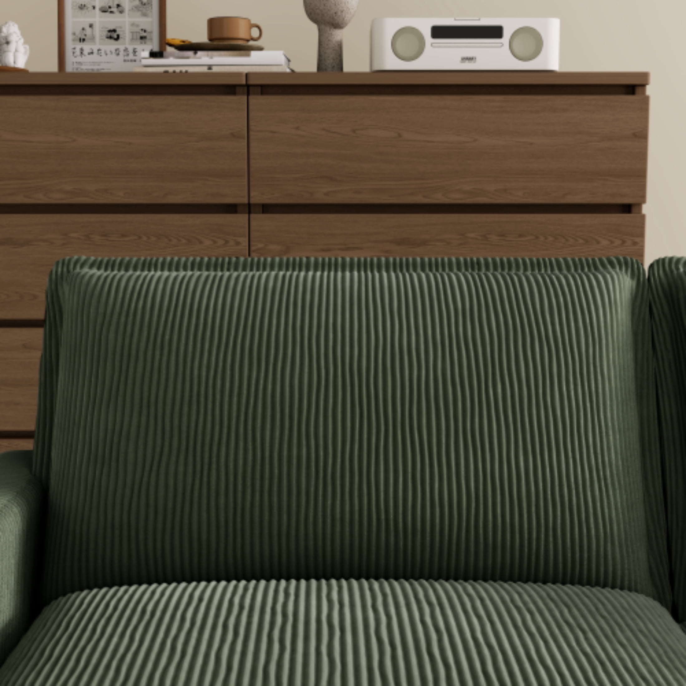 Vinform Upholstered Armless Sofa Chair, Compose 2/3/4 Seat Couch, Green