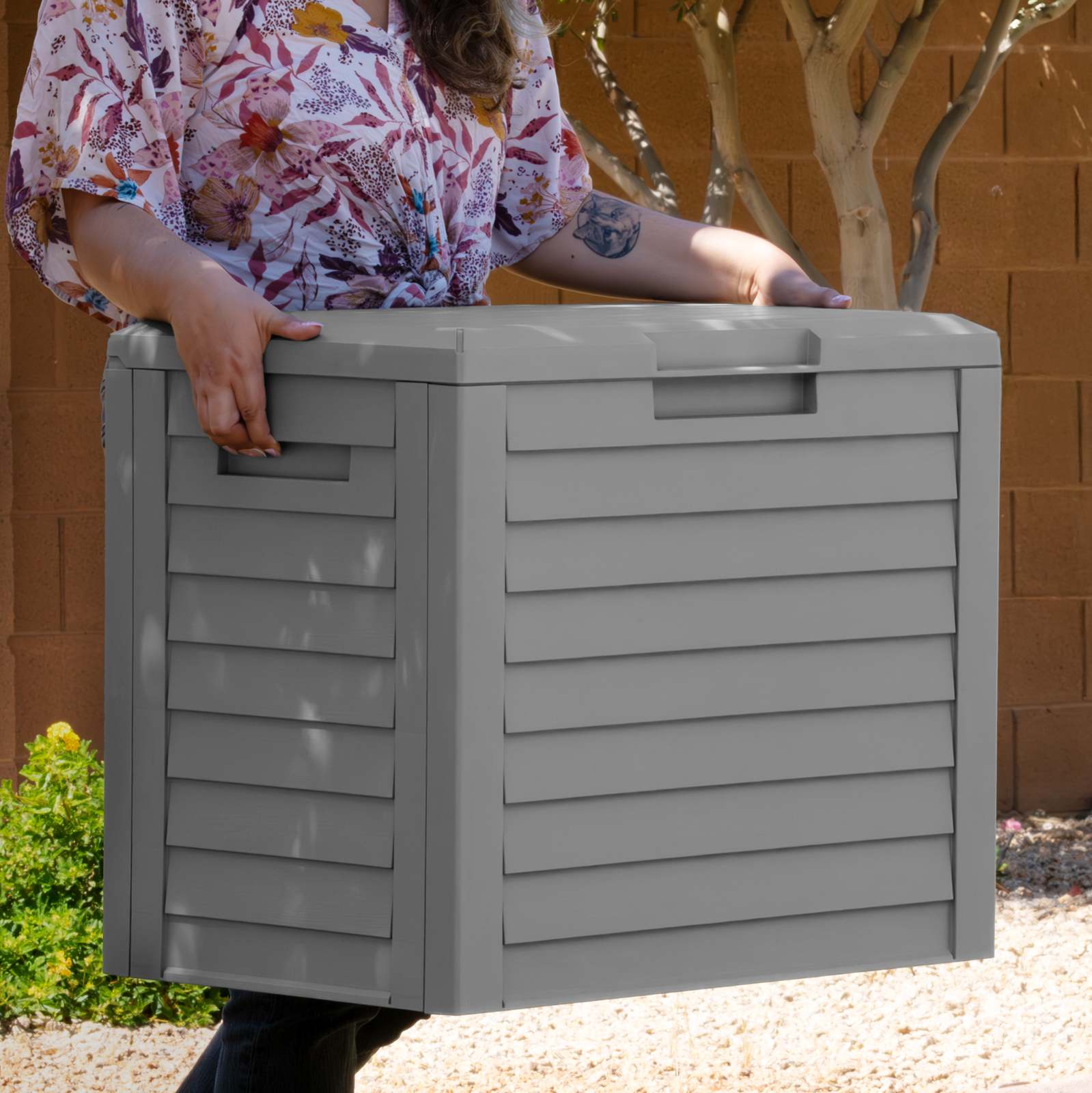 IRIS, 35 Gallon Outdoor Deck Delivery Storage Box, Waterproof Resin Durable Stylish Design, Gray