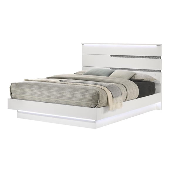 Pemberley Row Solid Wood White Bed Glitz and Glam Queen Platform Style 63.74"W x 81.89"L Assembled
