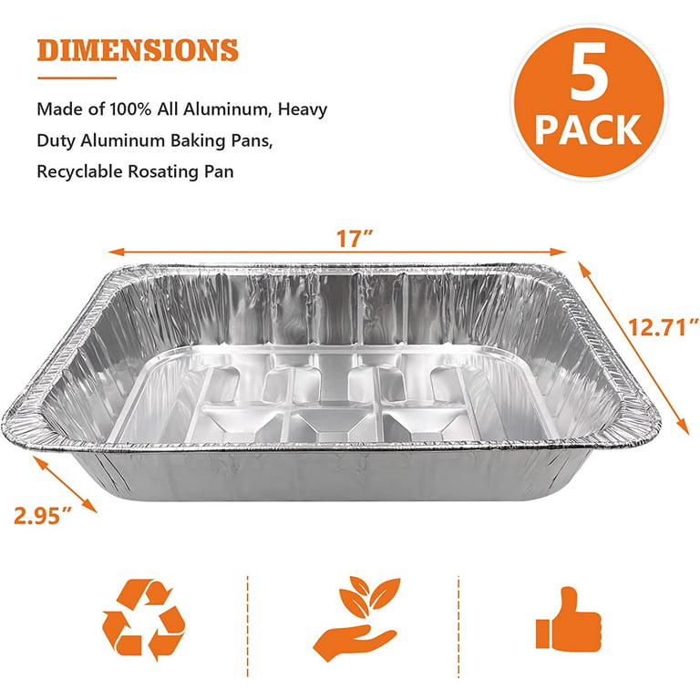 SONGLAM 5 Pack X-Large Aluminum Turkey Pans 17 x 13 - Disposable Roasting  Pan, Full Size Disposable Trays for Steam Table, Food, Grills, Baking, BBQ