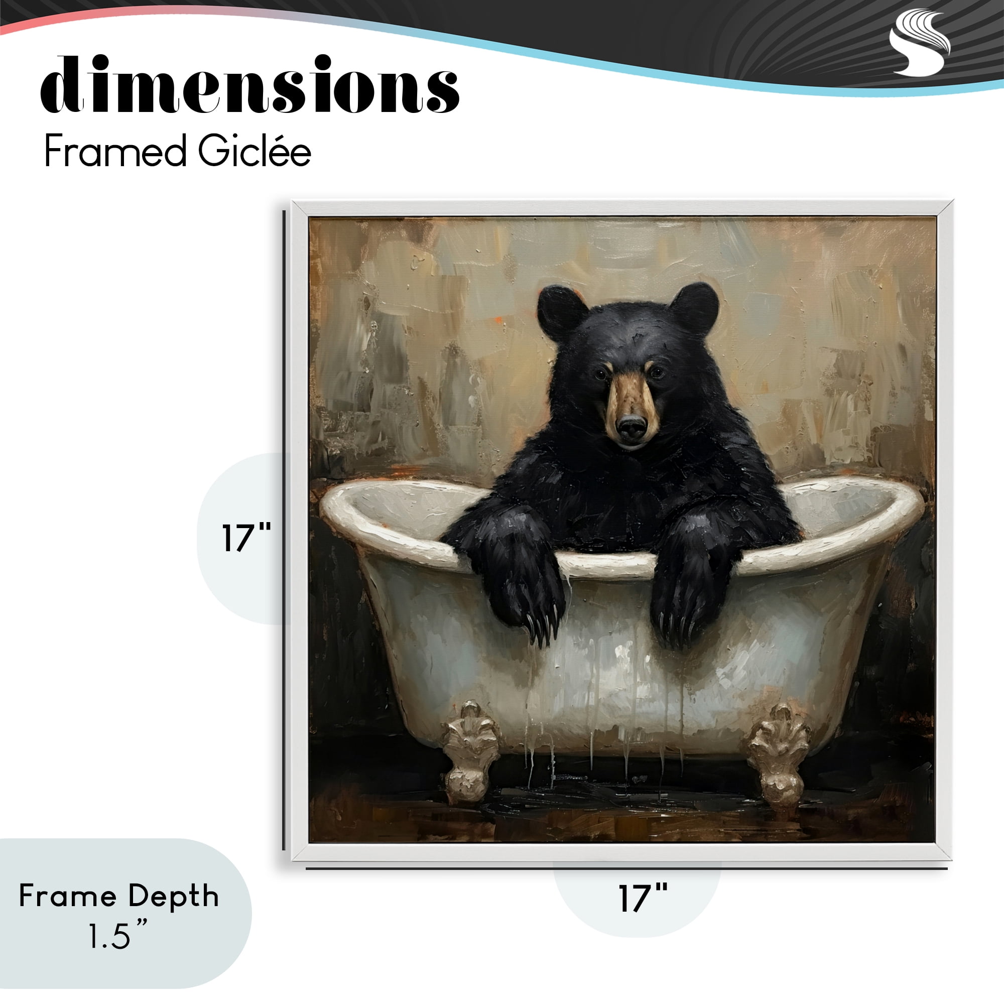 Stupell Industries Black Bear Bath Time White Framed Giclee Art, design by Tina LeCour