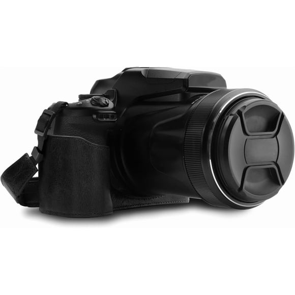 MG1533 Nikon Coolpix P1000 Étui en Cuir pour Appareil Photo avec Sangle-Noir