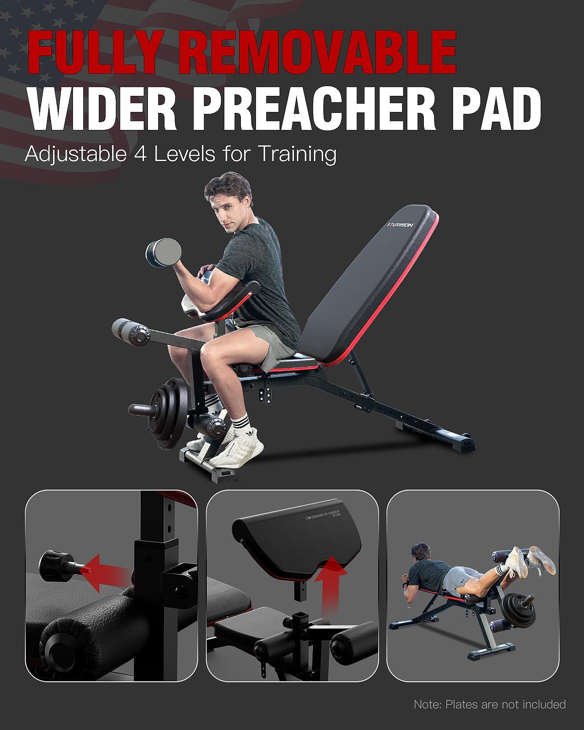 HARISON Weight Bench - Adjustable Workout Bench for Home Gym with Leg Extension and Preacher Pad, Heavy Duty Flat Incline Decline Sit Up Bench, 1000LBS Capacity Exercise Bench `