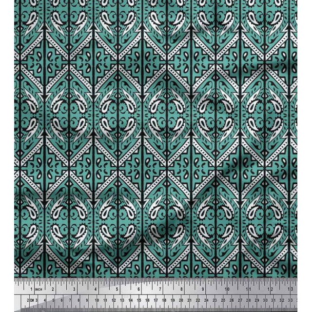 Soimoi Velvet Fabric Geometric & Paisley Block Print Fabric by The Yard 58 Inch Wide