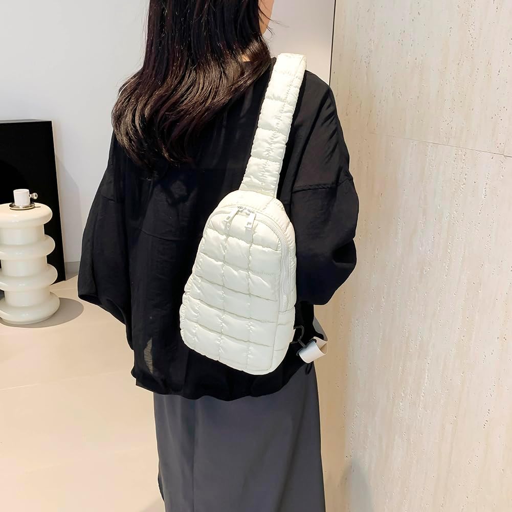 Municipal Puffer Quilted Sling Bag Puffy Crossbody Purse for Women Puffer Fanny Pack Quilted Chest Bag Puffy Waist Bag