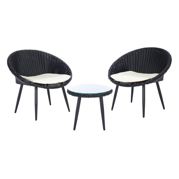 Safavieh Merami 3-Piece Rattan/Steel Lounger Set in Black/Beige